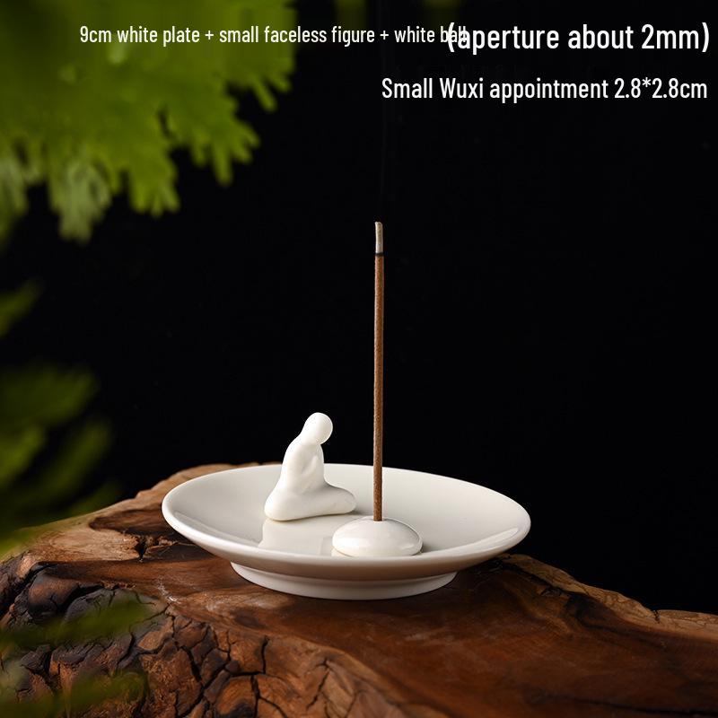 Zen-Style Formless Buddha Incense Holder: Simple White Porcelain Monk for Living Room or Study Decor.
