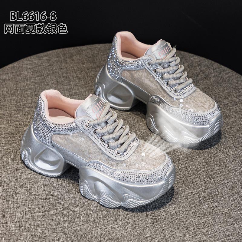Mesh dad shoes spring and summer new rhinestone platform small casual sports shoes 34