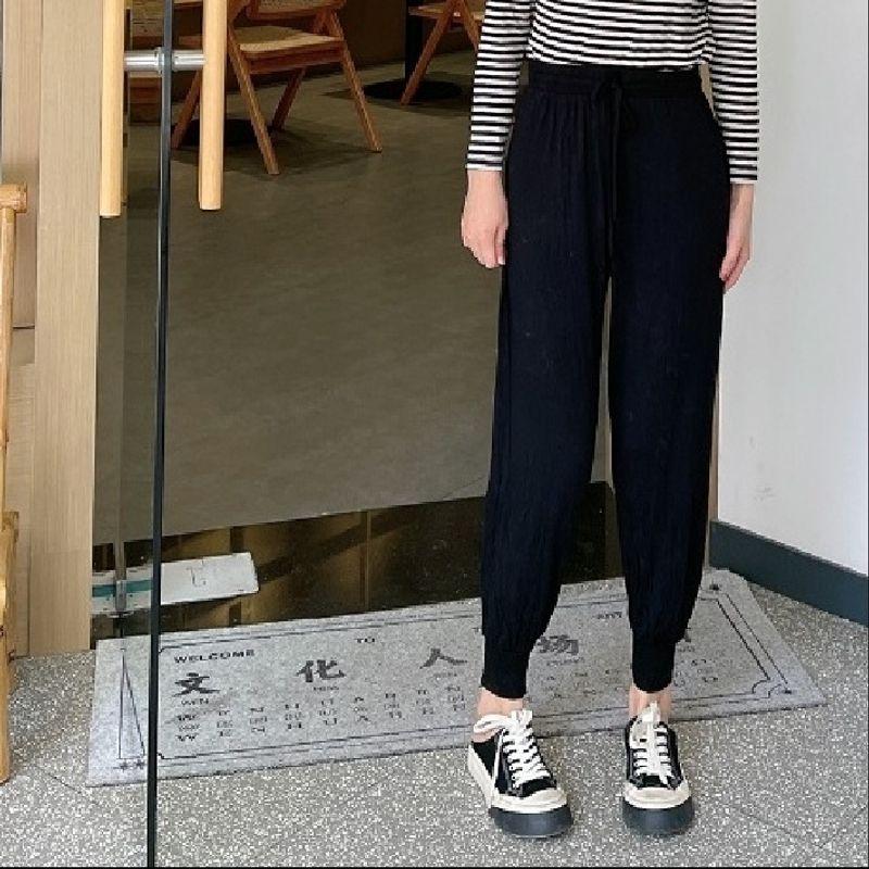 

Wooden Silk Thin Easiest for Match Black Fashion Breathable Casual Pants Black S