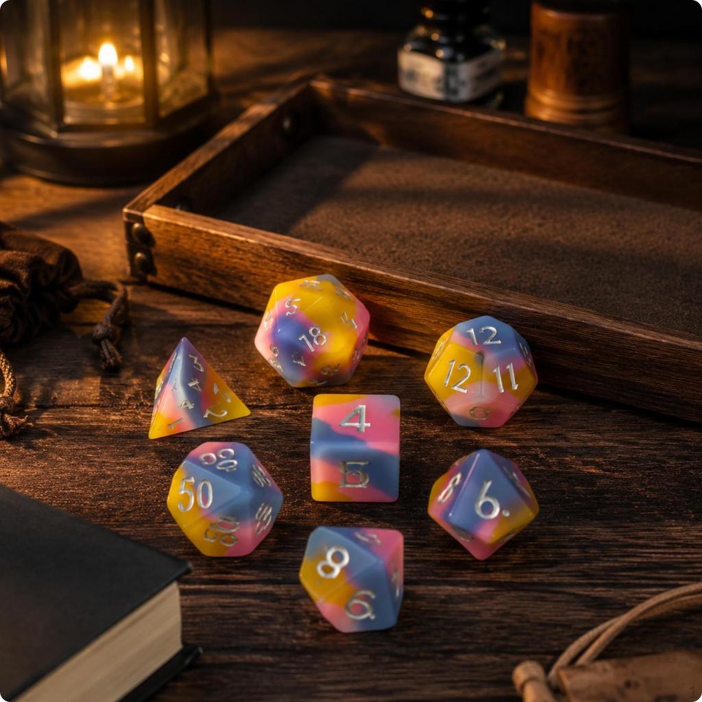 7 Pieces Silicone Polyhedral Dice Set | Numbered, Tabletop RPG with Silver Numerals, Easy