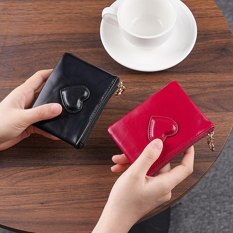 Women Lightweight Puleather Card Holder Cute Heart Shaped Small Wallet Multi-Card Anti-Magnetic Card Holder Travel Cash Coin Bag