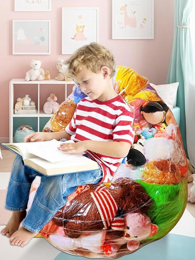 Clear Stuffed Animal Bean Bag Chair Cover 150L Plush Toys Storage And Organizing PVC Waterproof Stuffable Beanbag Chair Cover