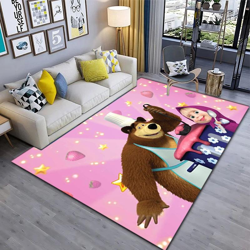 Russian animation Masha and the Bear Fairy Tale Cartoon Carpet Soft Home Living Room Bedroom Door Mat Outdoor Picnic Ground Mat rug T8