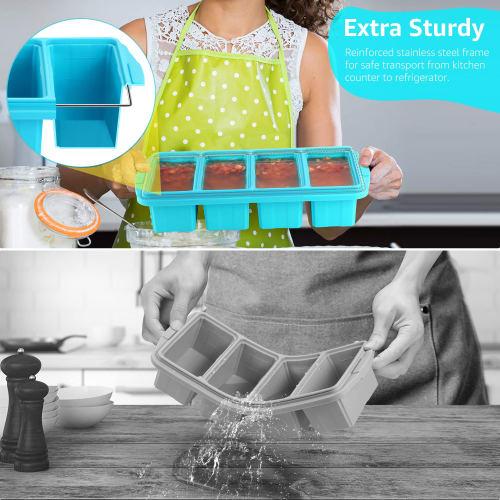 Ztomine Silicone Freezer Tray with Lid - Silicone Freezer Food Mold - Large Ice Cube Tray Silicone Freezer Containers for Freezing and Preserving Soup
