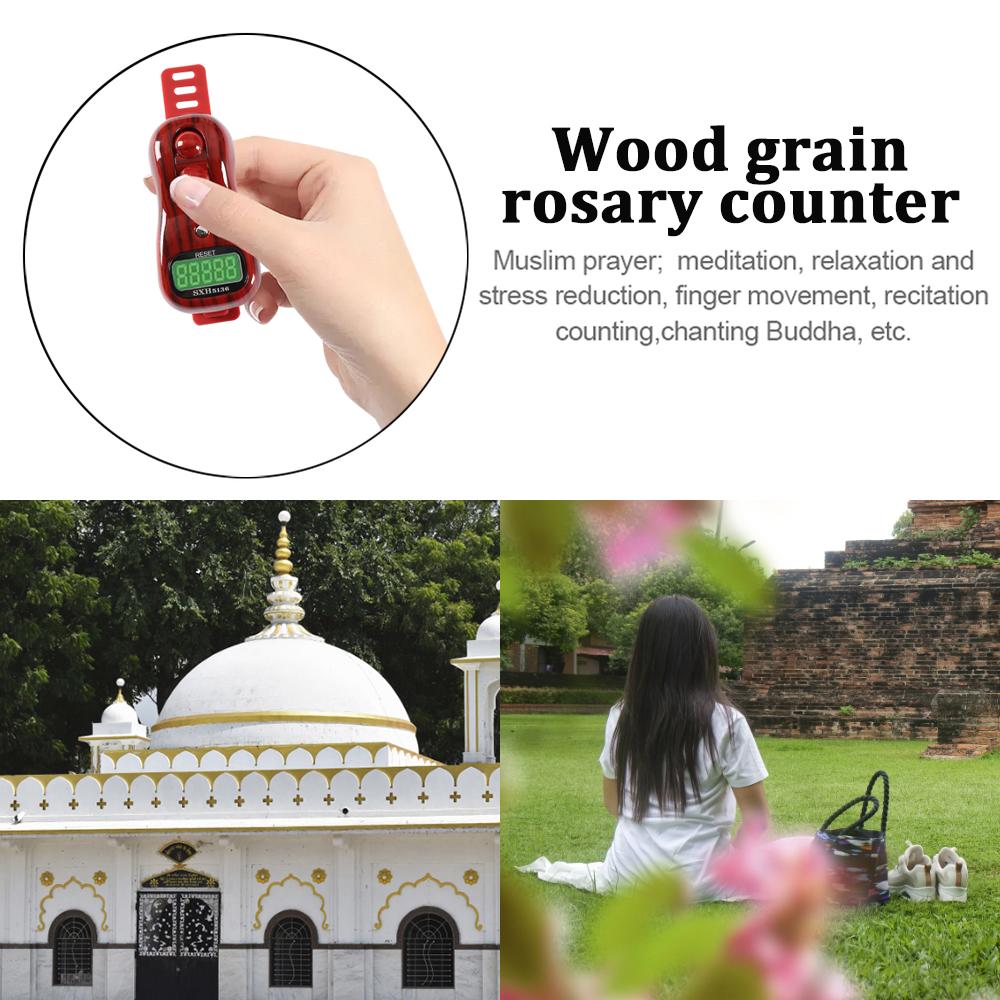 

Wood Grain Rattle Bead Counter Portable Digital Buddha Bead Counting Device LED Digital Finger Counter Meditation Muslim Prayer