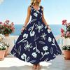 Summer Floral Sleeveless Beach Dress Loose Fit Cotton Maxi Dress,Flowy Slimming for Vacation & Daily Wear