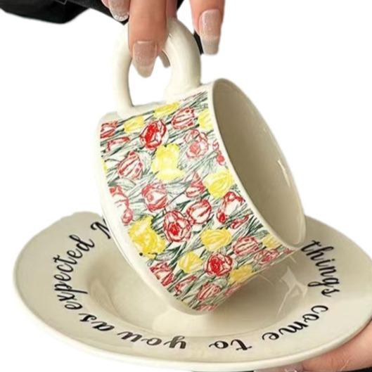 Original Design Retro High-End Feeling Full Of Flowers In The City Coffee Cup Souvenir Cup Set Ceramic Niche