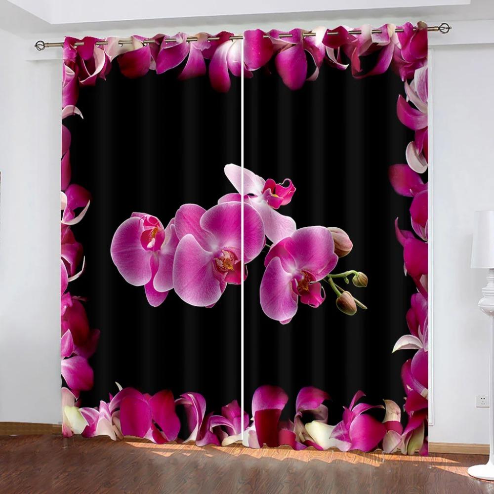 2panelové zahradní rostlinné závěsy s orchidejí do ložnice, obývacího pokoje, kuchyně, domácího okna, žaluzie, úpravy závěsů s průchodkami nahoře cortina