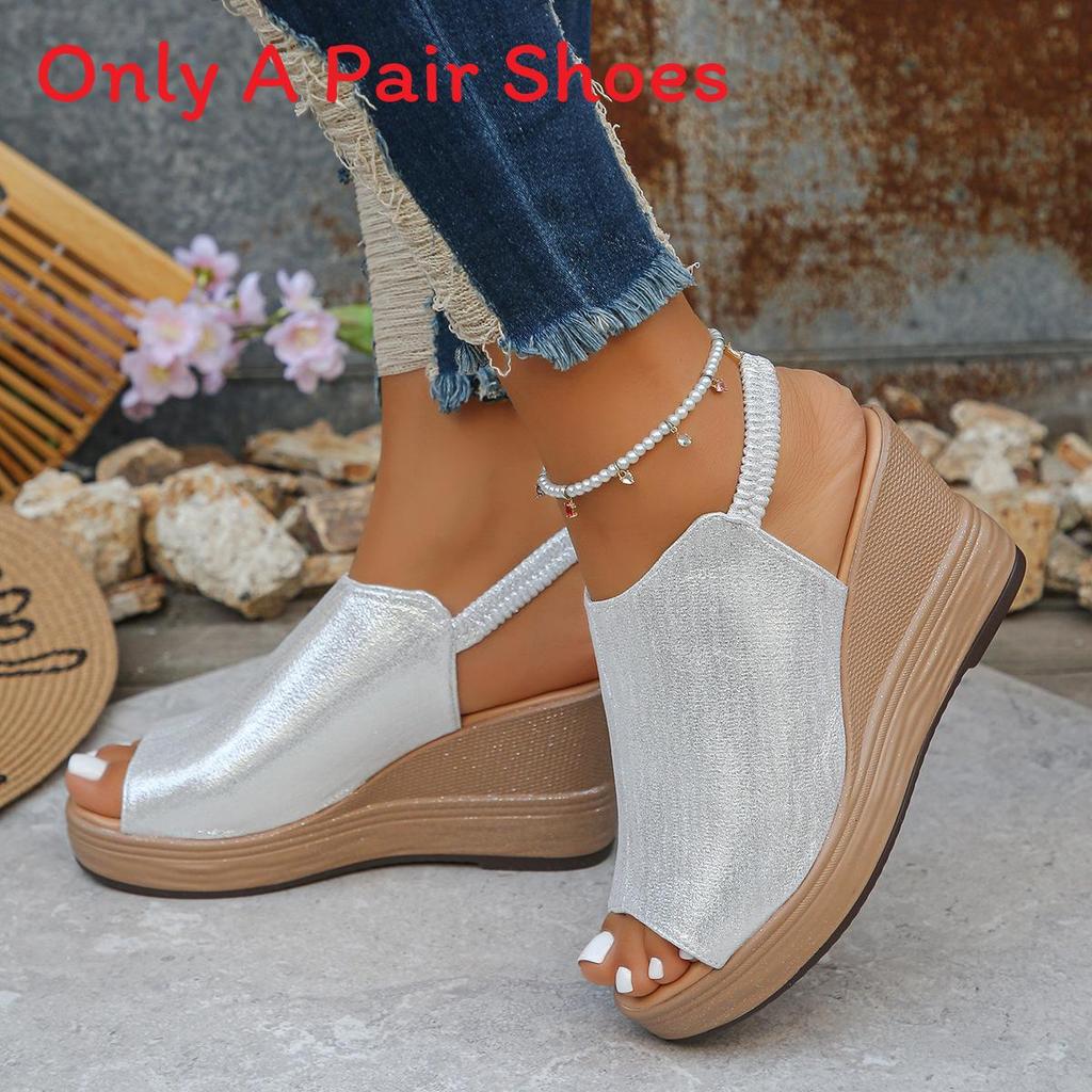 Roman Sandals For Women Summer Thick Sole Pu Fish Mouth Slip On With Elastic Band