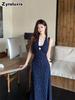 Nuovo Maxi Abito da Vacanza con Design Dimagrante in Vita, Scollo a Scollo Americano a V, Pizzo Francese Floreale, Abito Estivo per Donna