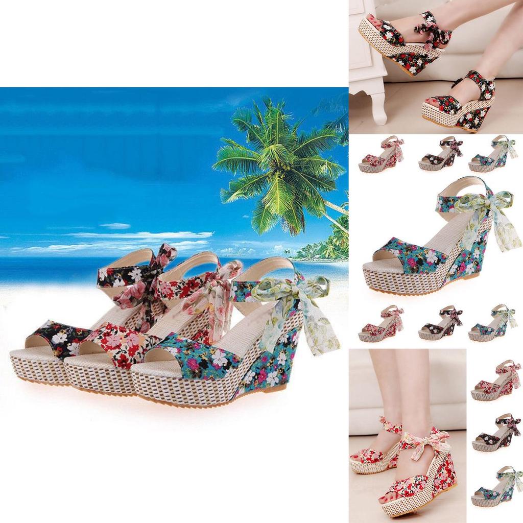 Premium Quality Women Boho Beach Sandals With Floral Wedge Heels For Summer Style