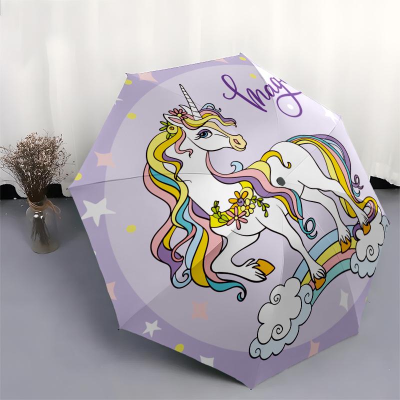 Unicorn Rainbow Magic Sticker Decal for Kids Room Laptop Phone Tablet Car Decoration Umbrella, Portable 3 Fold Compact Umbrella for Men & Women,S182