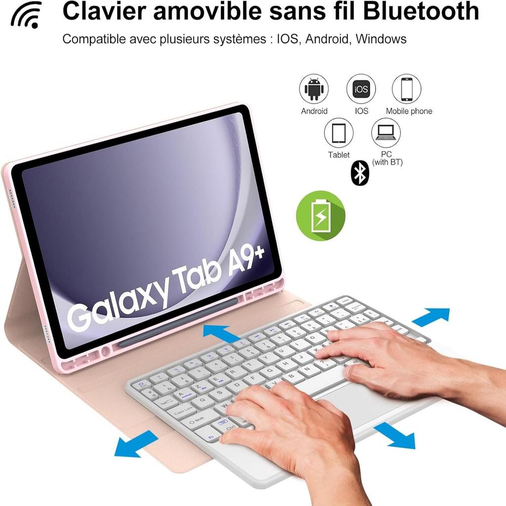 Samsung Tablet A9+ 11" with Bluetooth Touch Keyboard Case, AZERTY French Layout