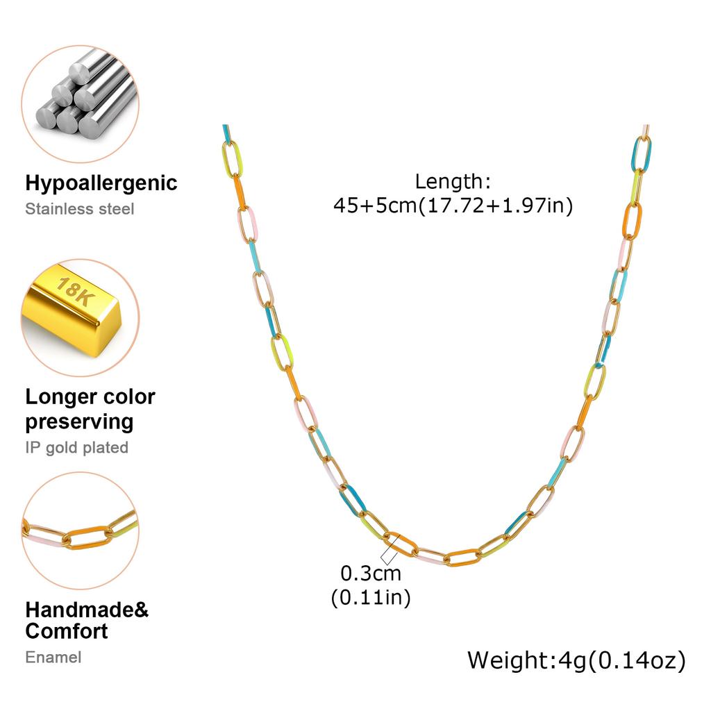 Bohemian Summer Colorful Drip Oil Stainless Steel Chain Necklace Bracelets for Women, Aesthetic Boho Jewelry Set Accessories