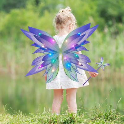 LED Glowing Butterfly Wings Fairy Costume Set for Girls Light-up Tulle