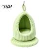 Plush Bird House Hanging Parrot Nest Bed, Winter Striped Water Drop Shape Warm Hideaway Cozy Cave Bed with Removable Cushion, Cage Hammock for