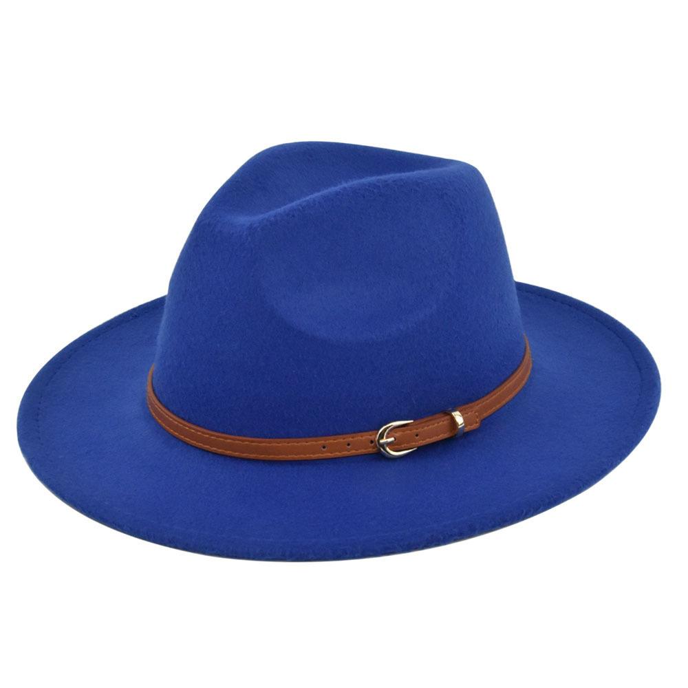 Retro jazz hat, dark khaki belt, woolen hat, cowboy ancient black woolen hat, flat brim hat