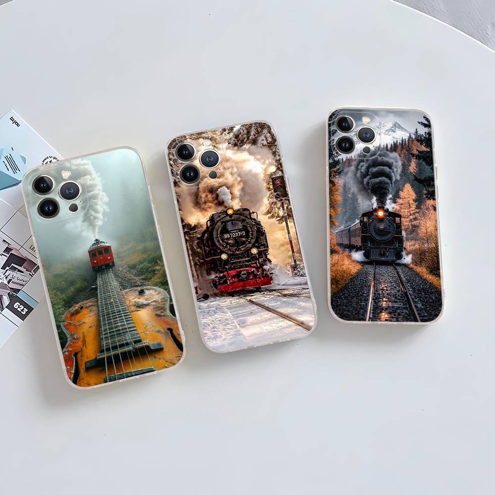 Train Railway Travel Transparent Back Phone Case For iPhone 17 16 15 13 12 11 14 Pro Max Mini Plus Silicone Bumper