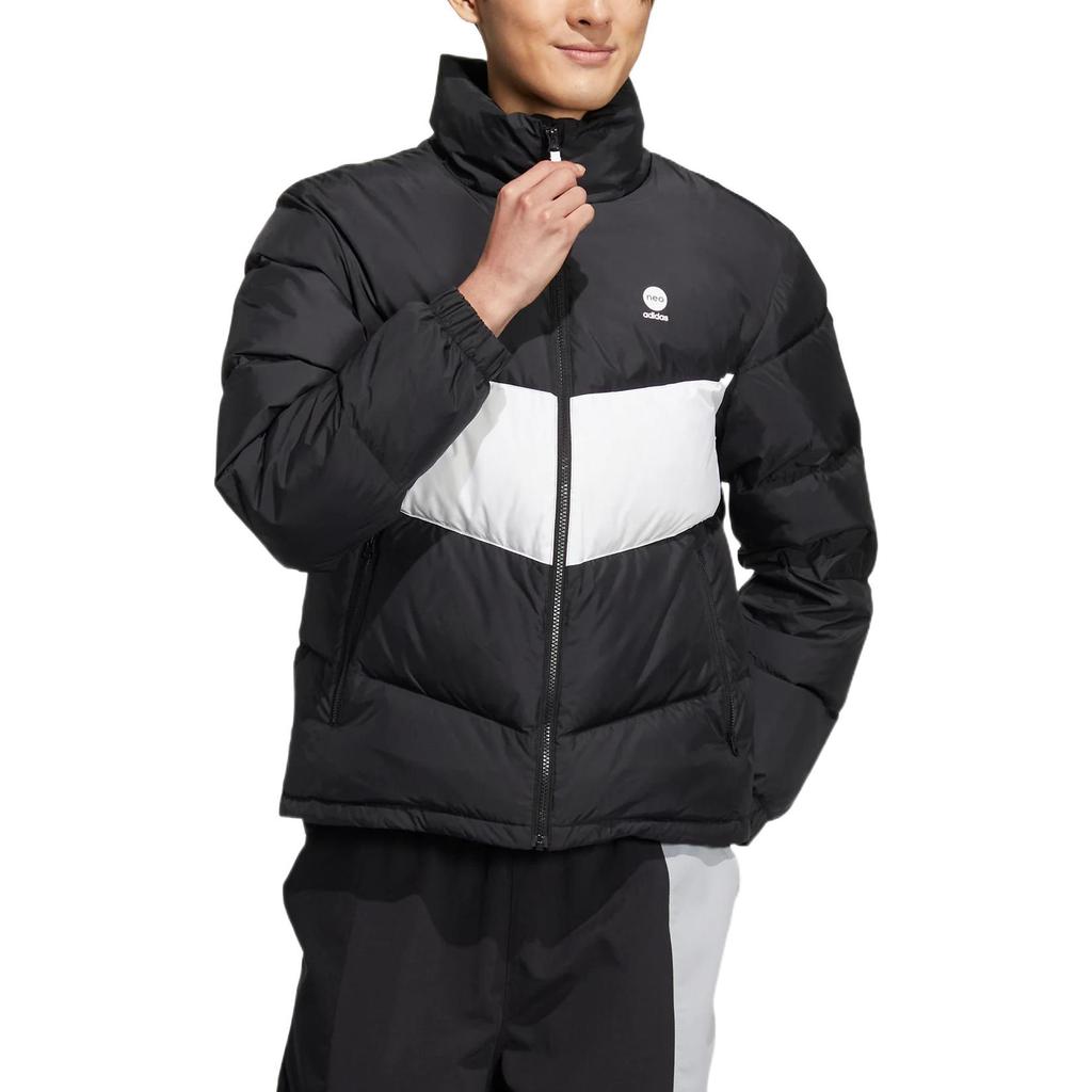 Adidas Neo Logo Print Zip-Up Collar Long Sleeve Down Jacket Unisex Outerwear Black HM6173