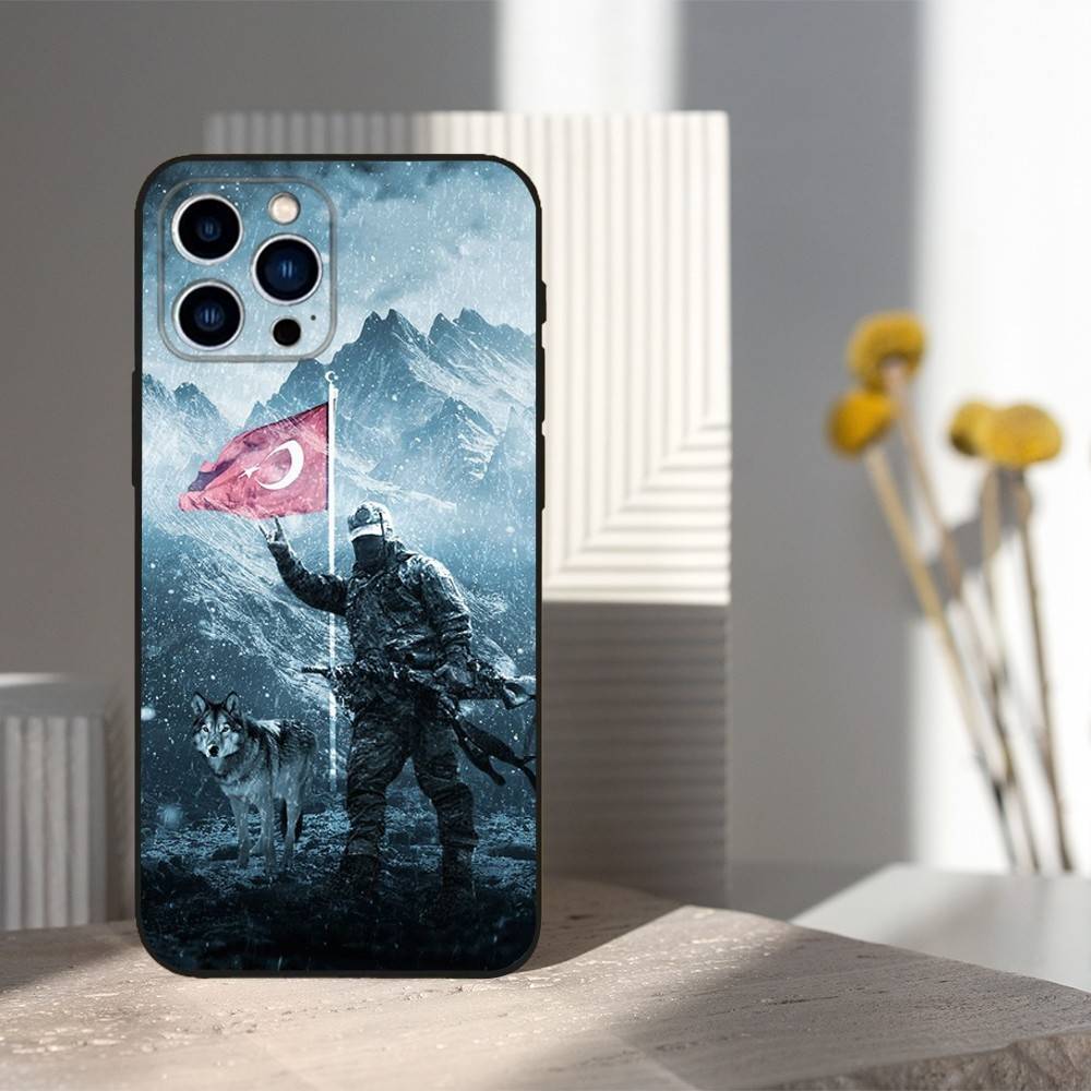 Turkey Flag Turk Wolf For iPhone 12,14,13,15,8,7,16,11,17,X,Mini,Plus,Pro,XR,SE,XS,Max,Soft Silicone Black Case iPhone14Plus