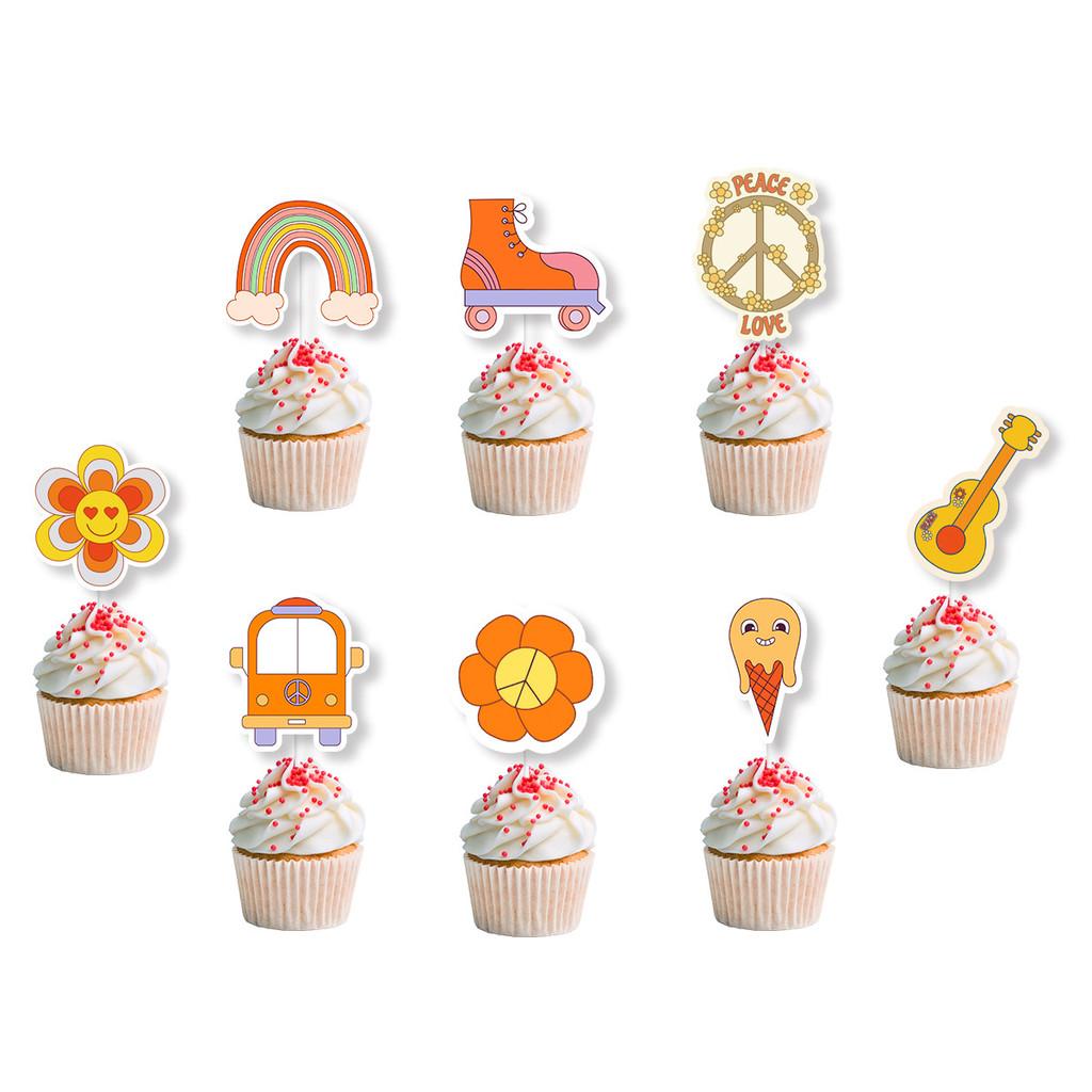 Cake Themed Bohemian Toppers Decor With Cartoon Style Paper Flags For Events