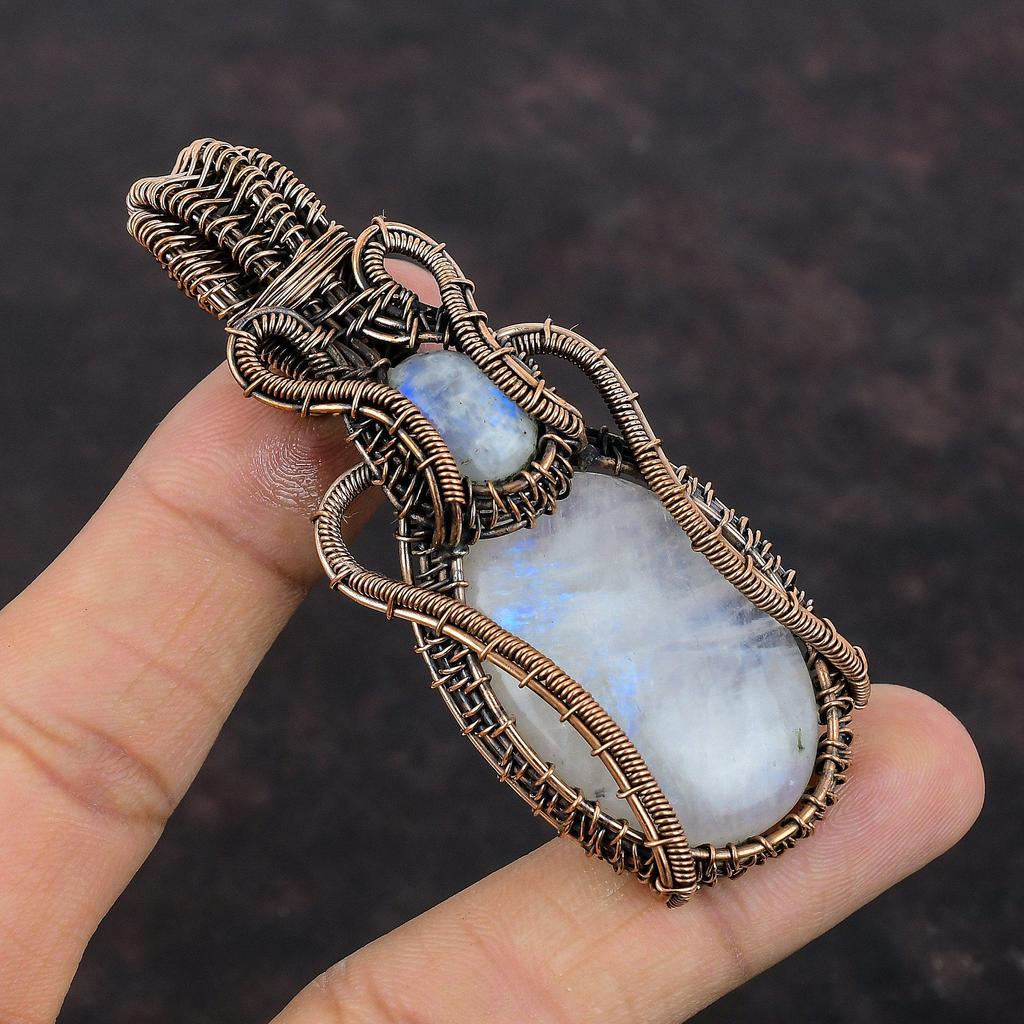 Rainbow Moonstone Pendant Copper Wire Wrapped Jewelry Natural Gemstone Pendant Handmade Jewelry Copper Pendant For Gift Wire Wrapped Pendant