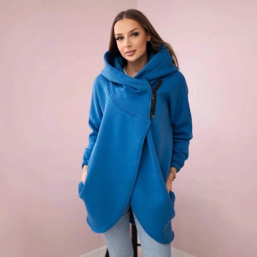 Hooded Sports Fleece Sweatshirt Casual Long-sleeved Zipper Jacket Women's Plus-size Solid Color Jacket
