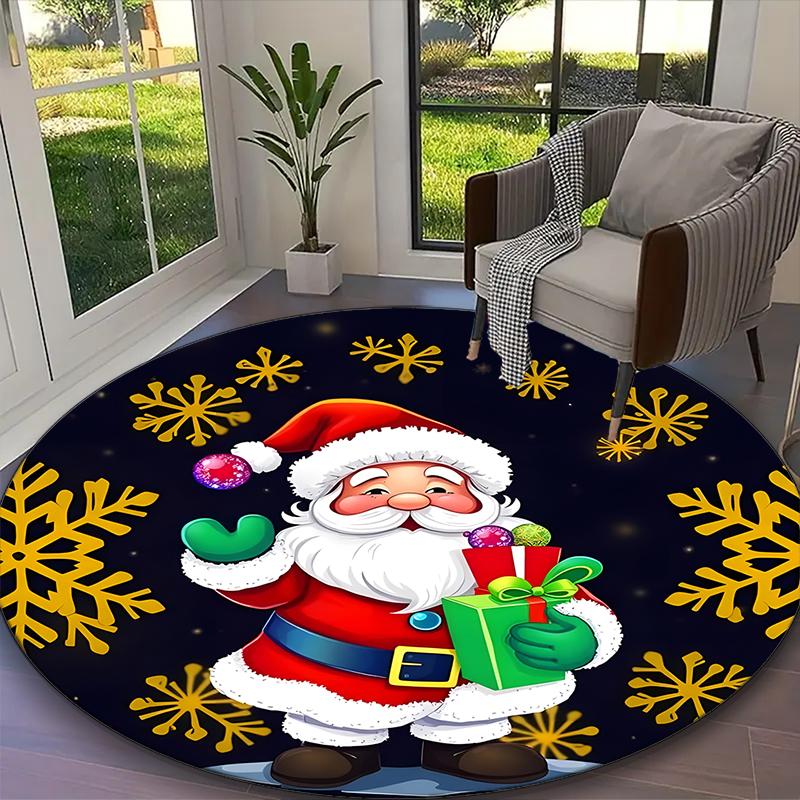 Santa Claus Carpet, Non-slip Office Chair Rug, Digital Print Home Round Rug, Unique Festival Decorations