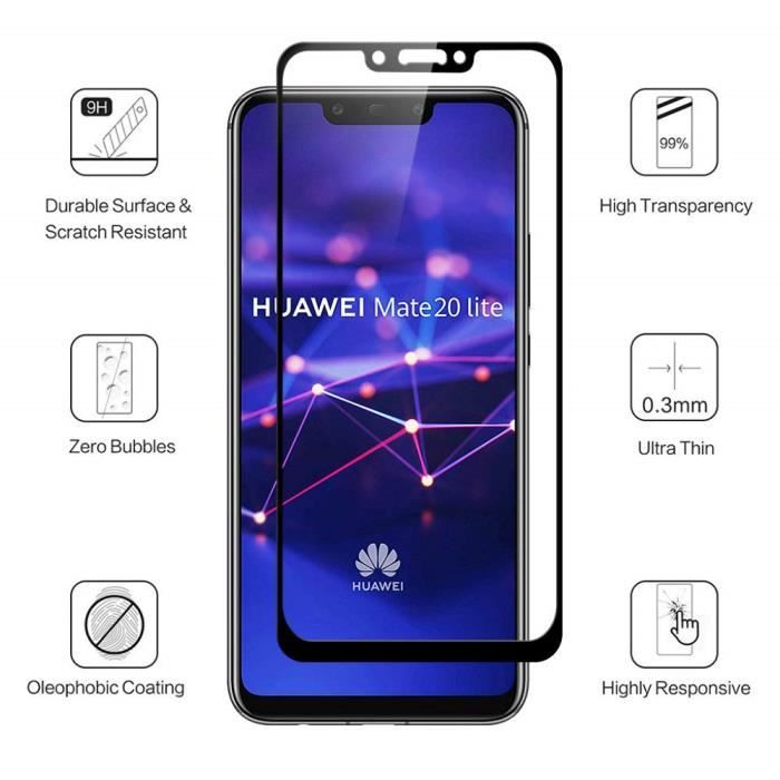 Tempered Glass - Phonillico® - Huawei MATE 20 LITE - Pack of 3 - Transparent - Black Edge