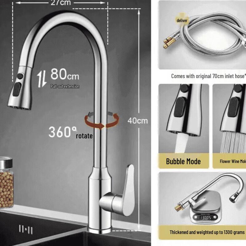 TLXT Wall-Mounted Pull-Out Kitchen Faucet