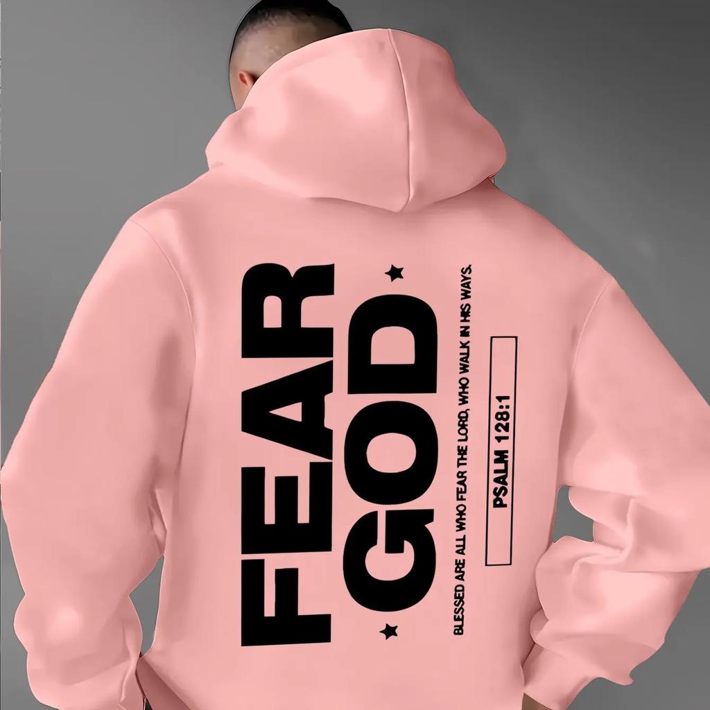 Men Pullover Hoodie Black FEAR GOD Vertical Large Bold Letter Psalm
