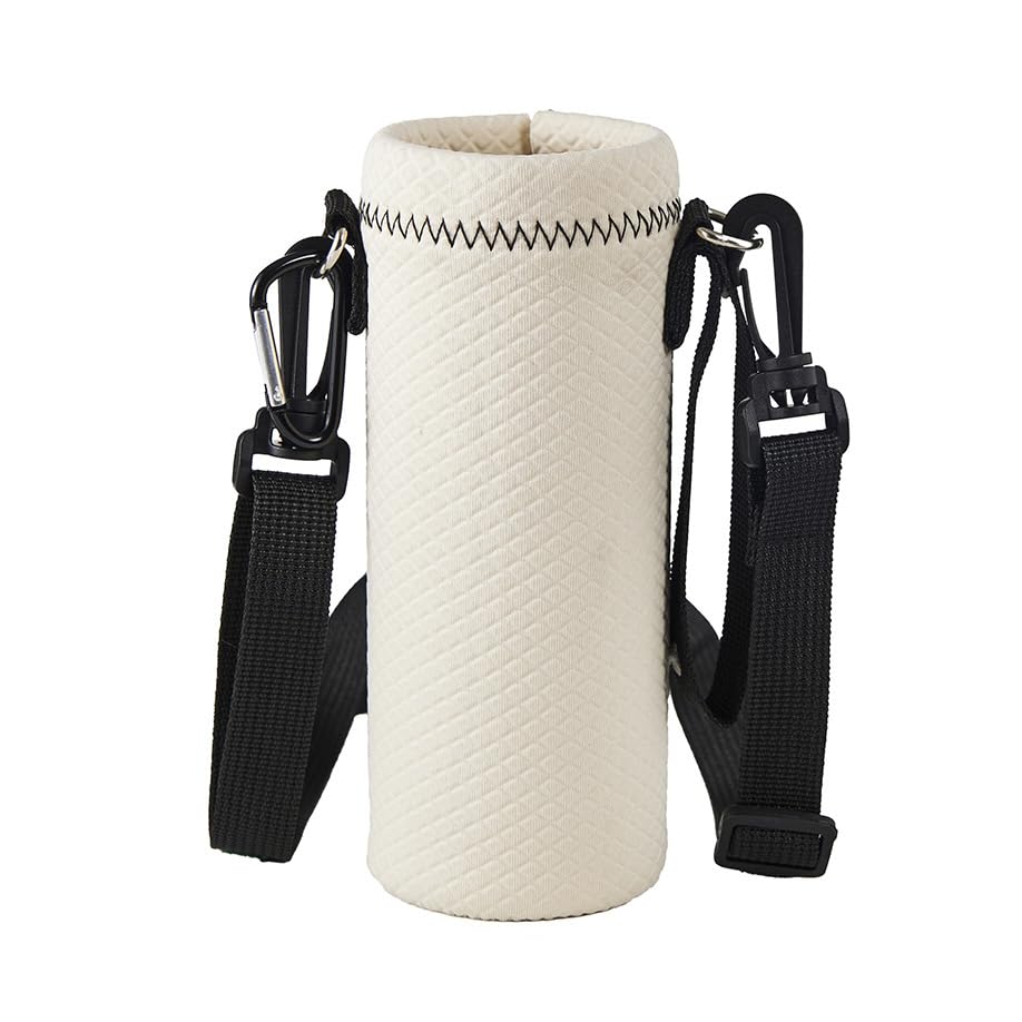 

NASSIA Water Bottle Cover with Shoulder Strap, Keeps Water Cold or Hot for Cups 7.5-9cm Diameter (Off-White)