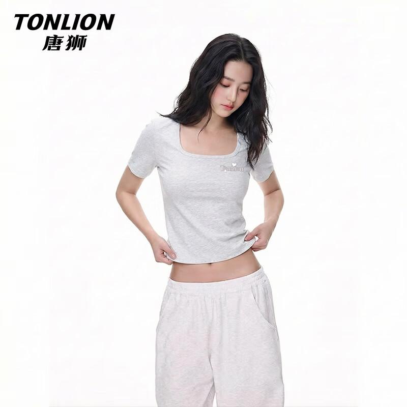 

TonLion Women s Cropped U-Neck Slim Fit Tee M