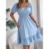 Summer Short Sleeve Square Collar Women Dress New Fashion Elegant Loose Casual Casual A-line Party Dresses Pleated Female Office Ruffled Clothing