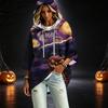 Women's Fashionable Three-Quarter-Sleeve Halloween-Printed Hooded Pullover