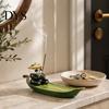 Incense Ash Catcher Fishing Panda Stick Holder, Leaf Boat Burner, Sticks Holder Tray for Yoga Meditation Spa Room Decoration Hand Painted