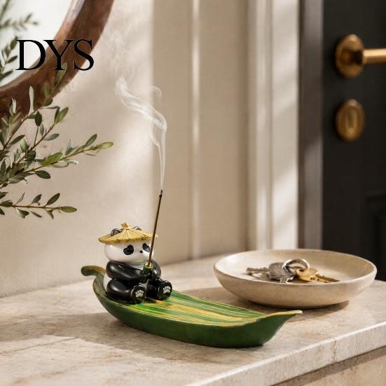 Incense Ash Catcher Fishing Panda Stick Holder, Leaf Boat Burner, Sticks Holder Tray for Yoga Meditation Spa Room Decoration Hand Painted
