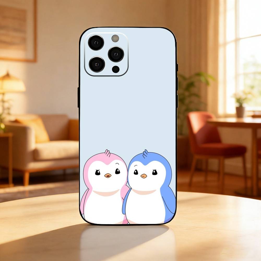 Cute Pudgy Penguin Phone Case For iPhone17,16,15,14,13,12 Plus,Max Soft Silicone Black Cover