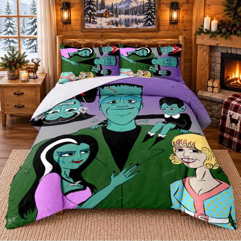 The Munsters Pattern Bedding 3Pcs Set Bed Sheet And Pillowcases For Indoor Bedroom