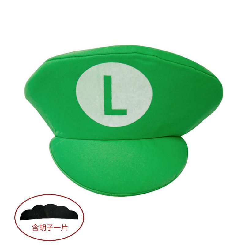 Red Green Super Mario Bros Hats Mario Luigi Caps Moustache Set For Halloween Christmas Cosplay Costumes (As shown-27540)-
