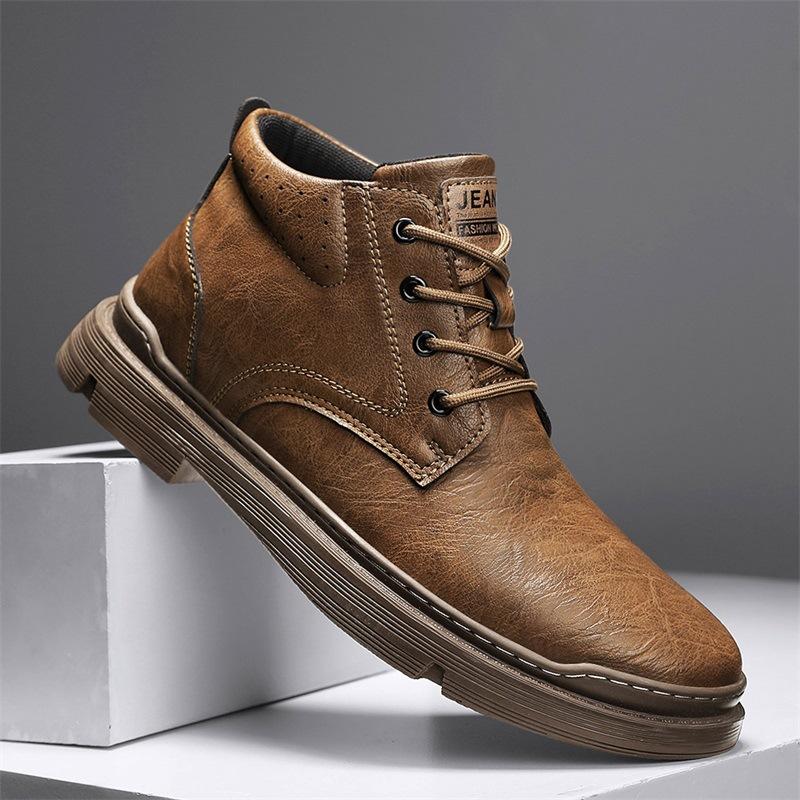 Men's High-top Casual Shoes Men's Winter Cotton Shoes with Velvet To Keep Warm New Martin Boots Men's Waterproof Tooling Leather Boots