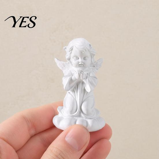 Fine Texture Gypsum Art Resin Cherubs Figurine, White Angel Statue, Garden Praying Cherub Sculpture, Shelf Decor Indoor Outdoor Home Decoration, Cute