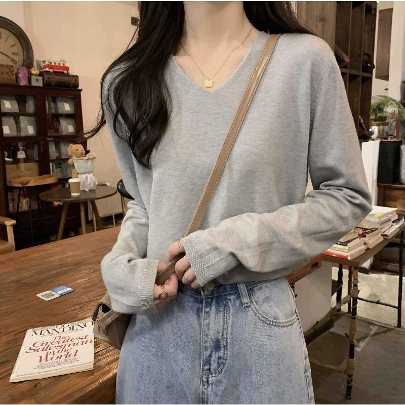 Soft waxy neck simple knitted backing sweater spring casual long-sleeved top black backing shirt