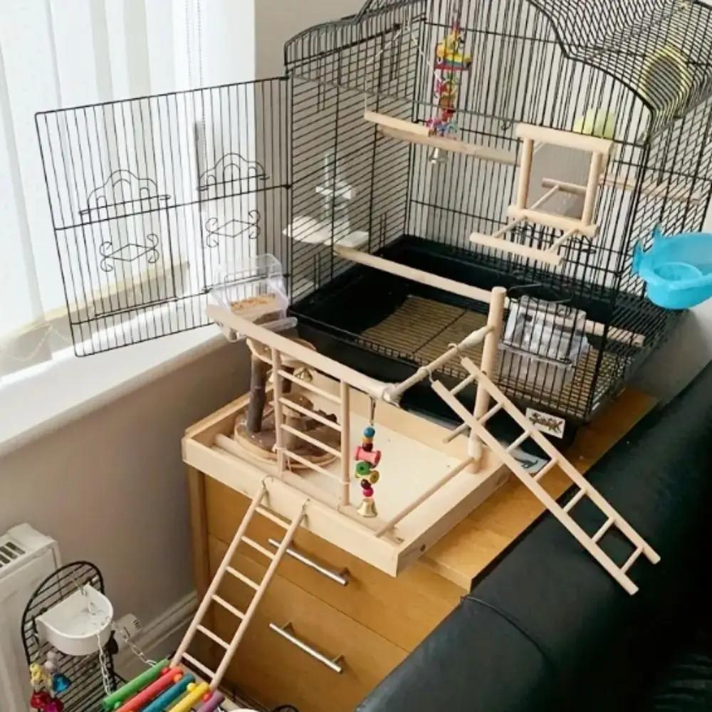 Wooden Bird Cage Funny Staircase Pets Accessories with Hooks Multisize Simple Parrot Cage Toy Myna Climbing Toys Frame Parrot