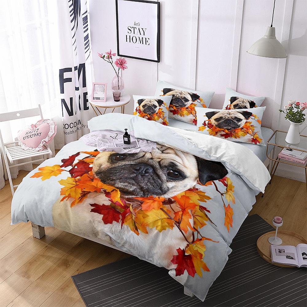 Dog Duvet Cover Set 3D Animal Theme Polyester Bedding Set Queen King Size Cute Pug Dog Printed Cover For Kids Teen Boy Bedspread