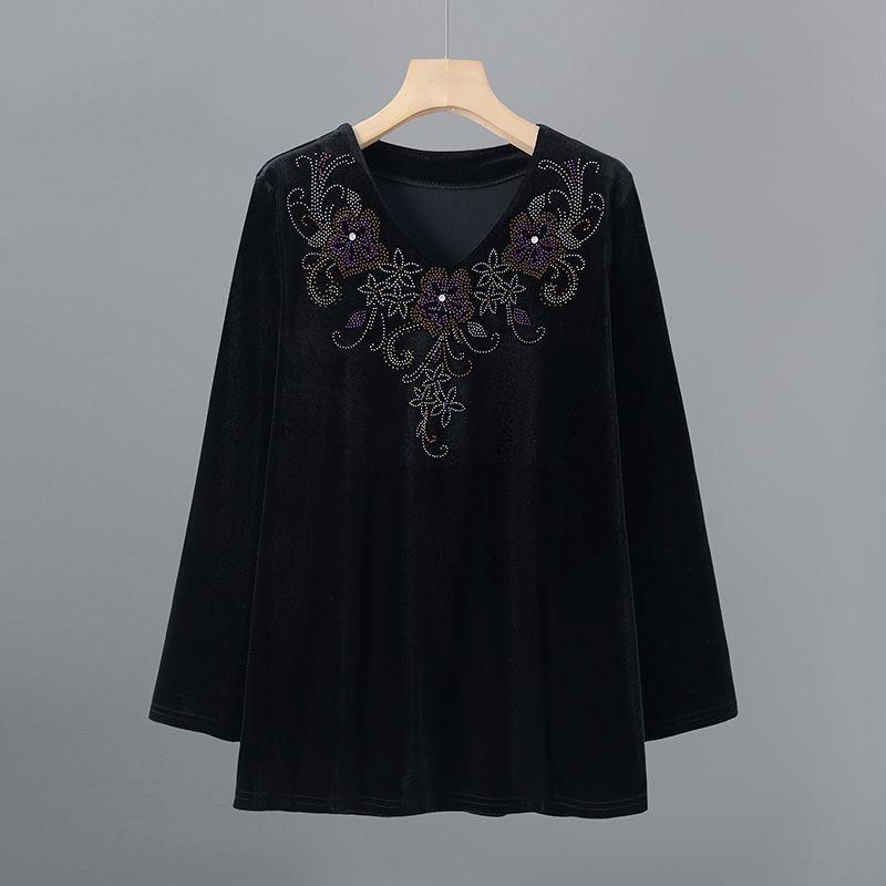 

Весна Осень Женская Плюс Размер Бархатная Блузка Свободная Вышитая С Длинным Рукавом Пуловер Блузка 6xl чёрный