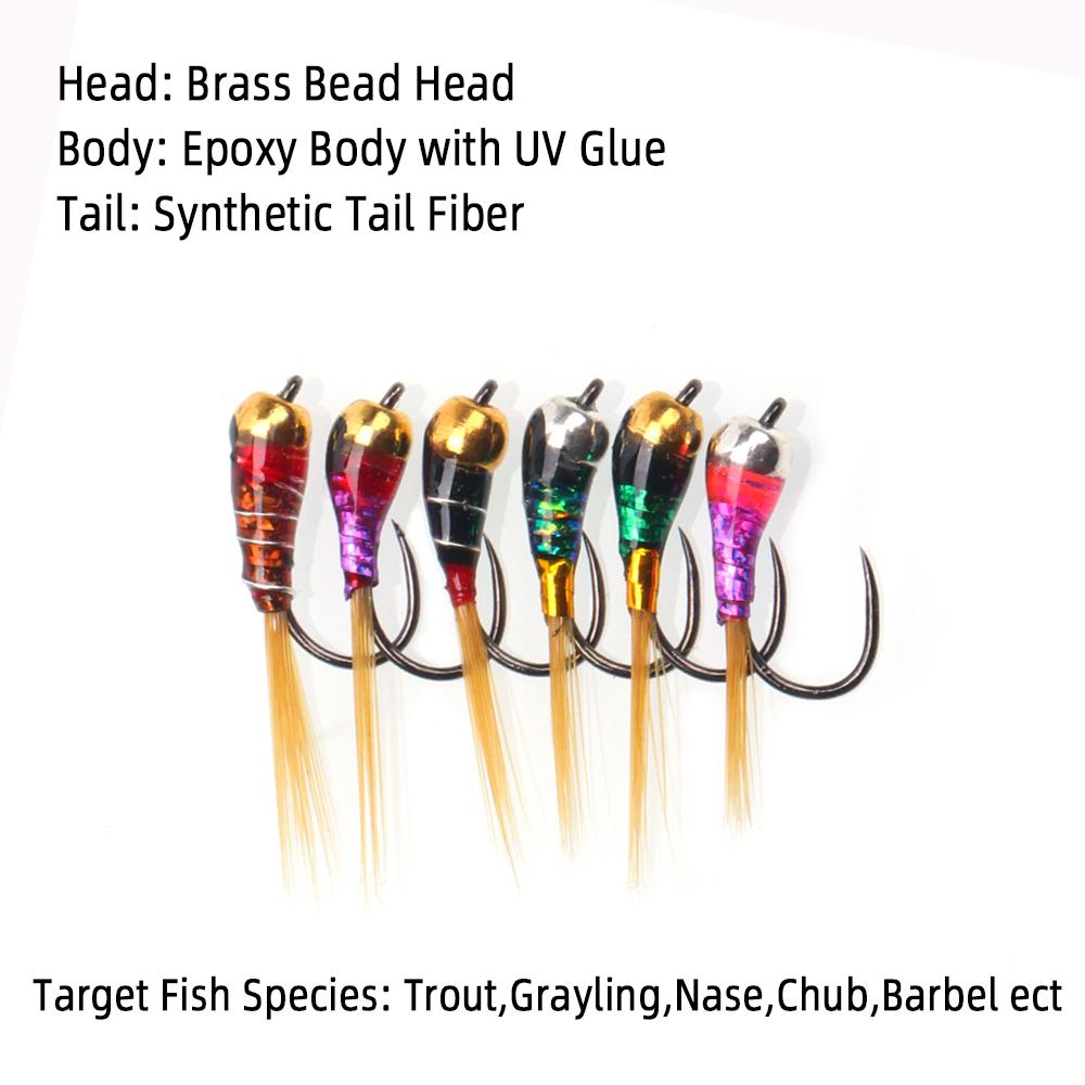 6PCS Perdigon Nymph or Euro Nymph for Weighted Fly Fishing Nymph Fast Sinking Trout, Grayling Fishing Lures