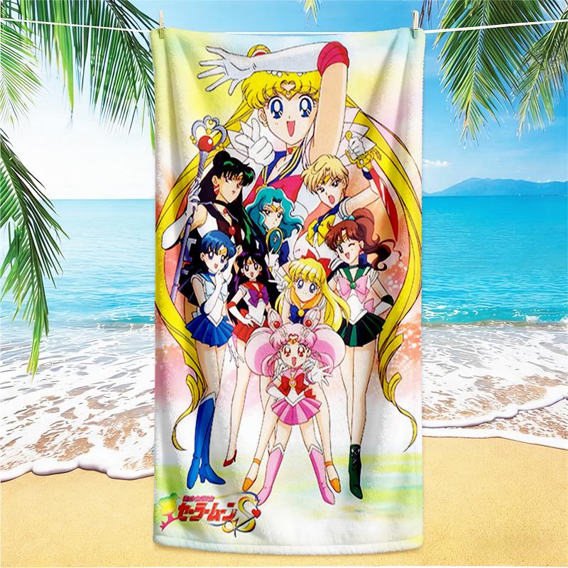 1pc Sailor Moon Adventure beach towel,quick drying absorbent beach towel,outdoor sports swimming beach towel,Soft and comfortable Y73021