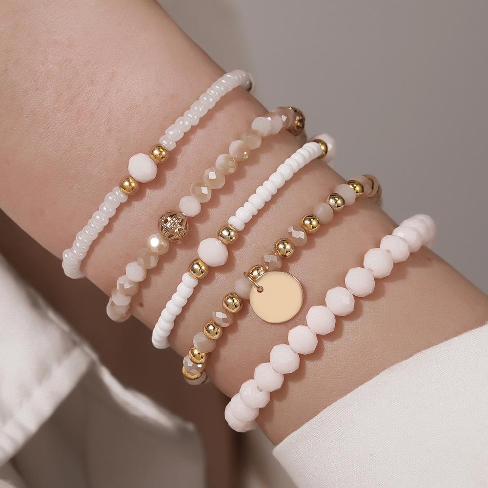 Bohemian Beaded Bracelet Set of 7 with Seed Beads and Heart Charm Stackable Ethnic Jewelry for Women