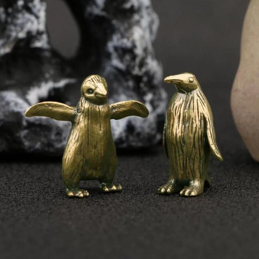 1pc Solid Brass Antarctic Penguin Small Statue Miniature Figurine Office Desk Ornament